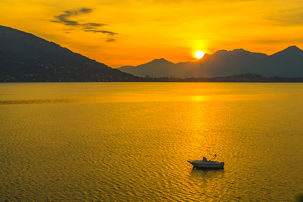 View of sunrise on Lake Maggiore from Baveno, Lago Maggiore, Piedmont, Italian Lakes, Italy, Europe