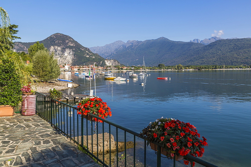 View of Feriolo and boats on Lake Maggiore, Lago Maggiore, Piedmont, Italian Lakes, Italy, Europe