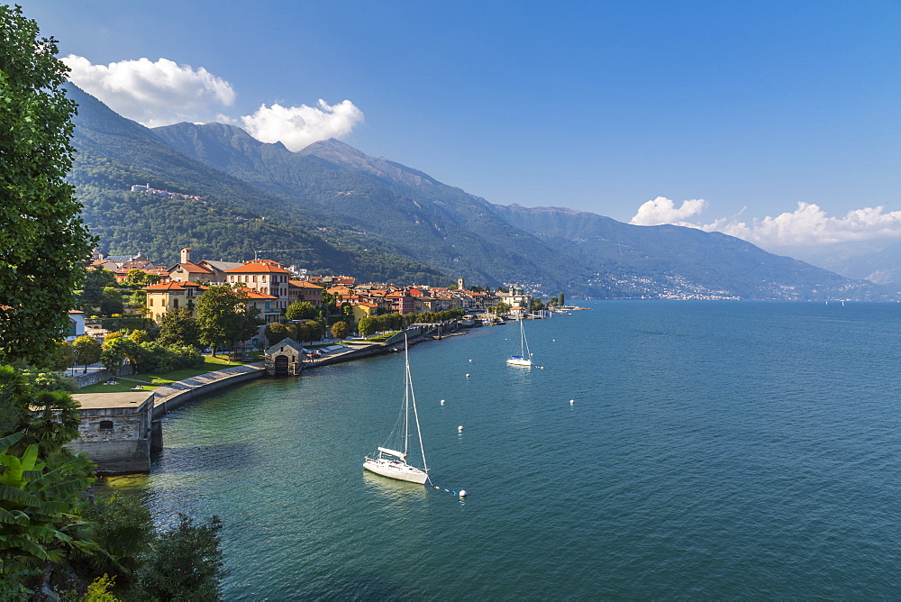 Elevated view of Cannobio and Lake Maggiore, Lake Maggiore, Piedmont, Italian Lakes, Italy, Europe