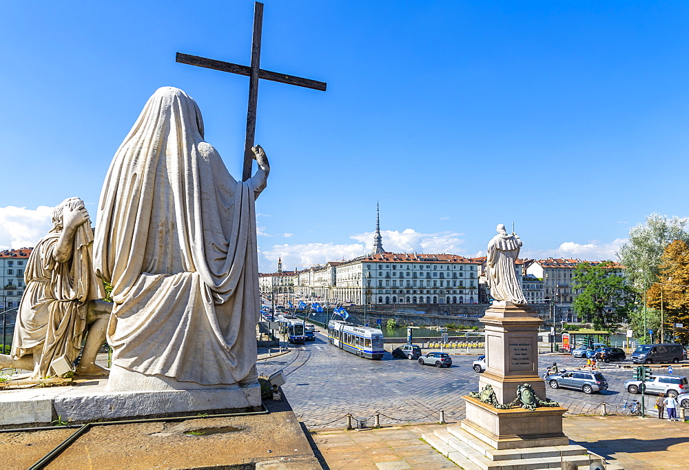 View of Pont Vittorio Emanuele from Churchof Gran Madre Di Dio, Turin, Piedmont, Italy, Europe