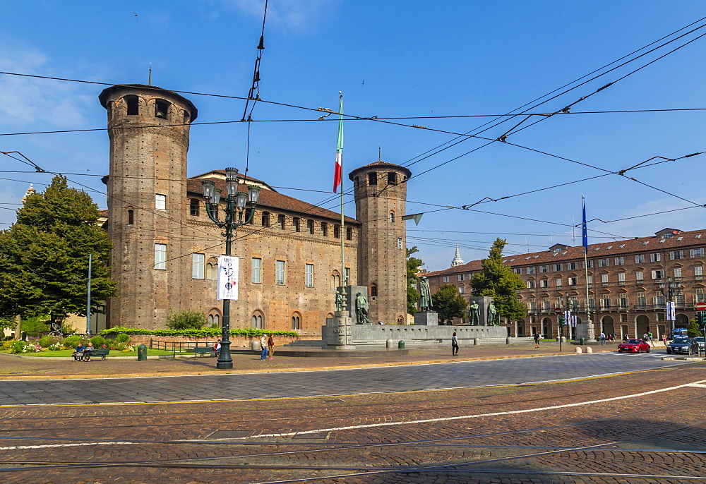 View of Castle in Piazza Castello, Turin, Piedmont, Italy, Europe