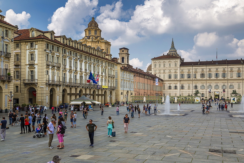 View of Armeria Reale and Piazza Castello, Turin, Piedmont, Italy, Europe