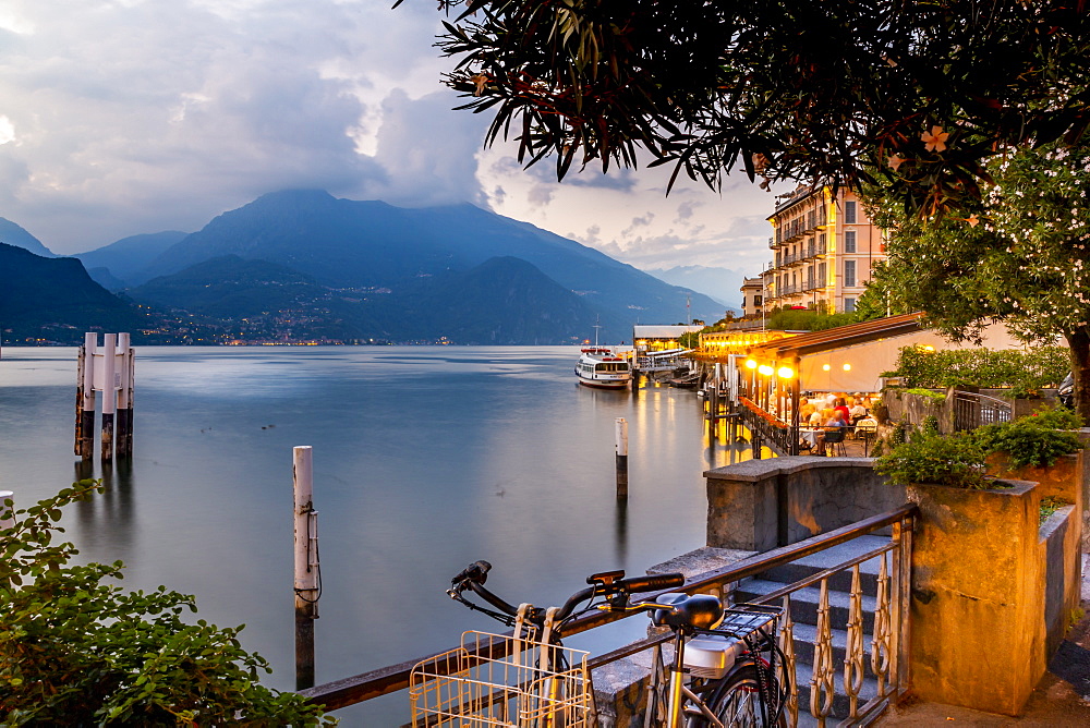 View of Lake Como and Bellagio at dusk, Province of Como, Lake Como, Lombardy, Italian Lakes, Italy, Europe