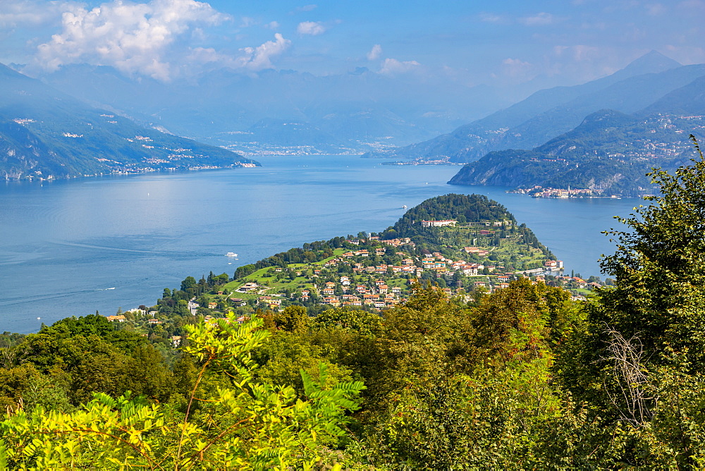 View of Bellagio, Lake Como and Vezio in distance, Province of Como, Lake Como, Lombardy, Italian Lakes, Italy, Europe