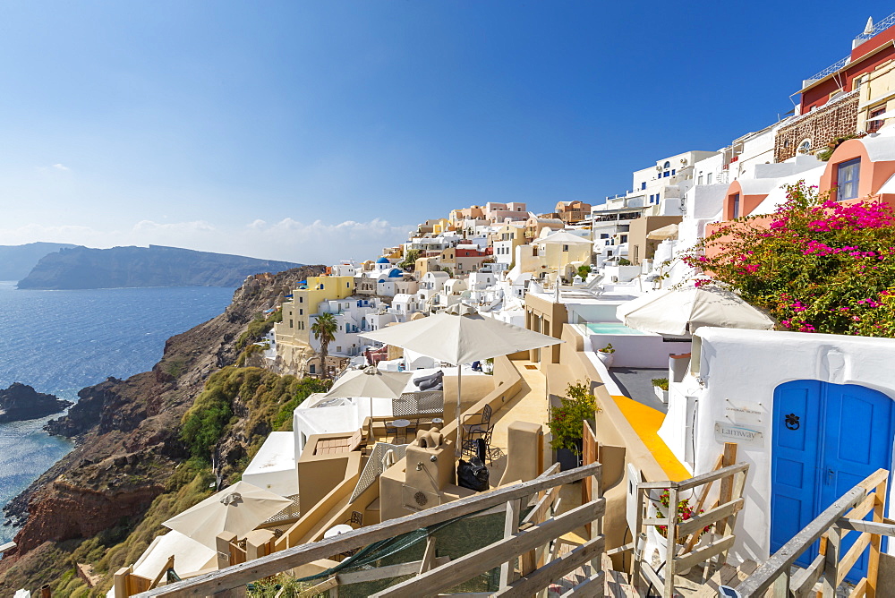 View of Oia village, Santorini, Cyclades, Aegean Islands, Greek Islands, Greece, Europe