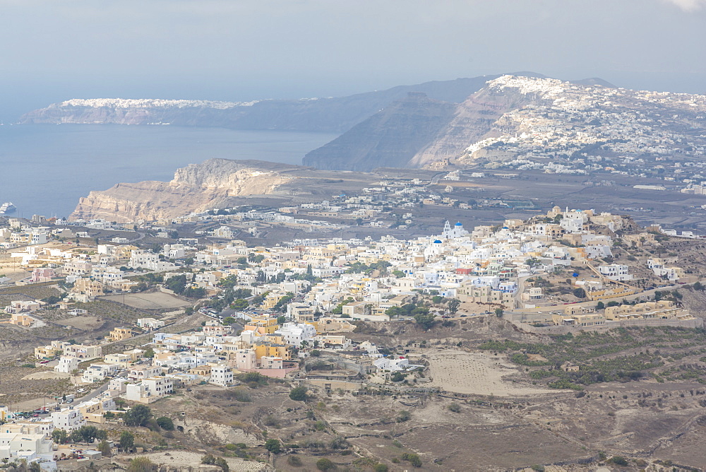 Elevated view of Pyrgos in Santorini, Greece, Europe