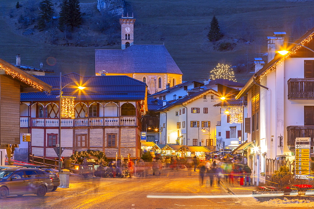 Long exposure shot of Val di Fassa at sunset in Italy, Europe