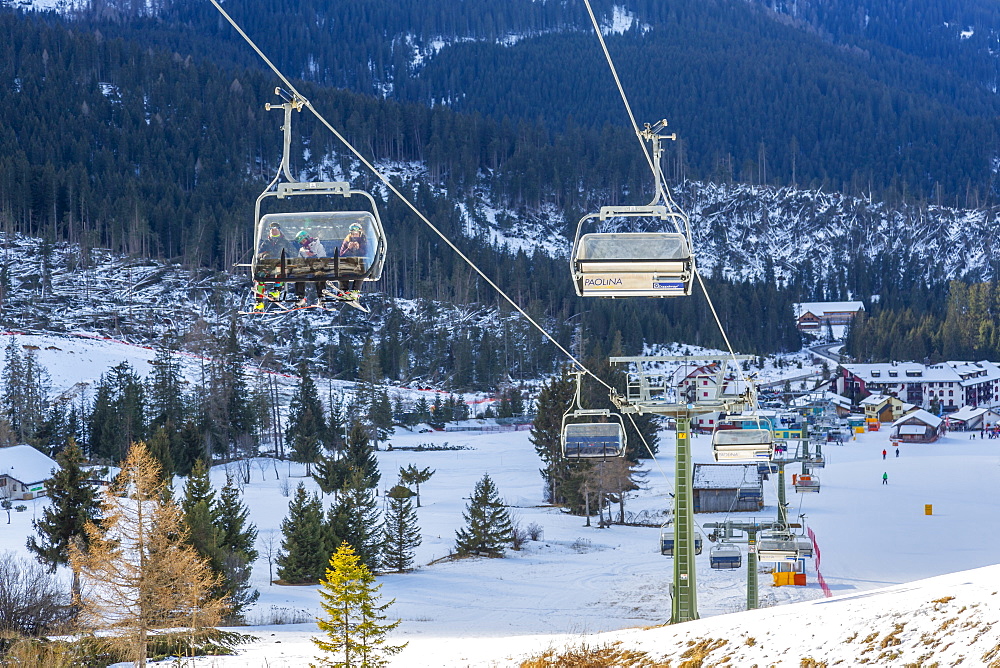 Cable cars in Carezza, Italy, Europe