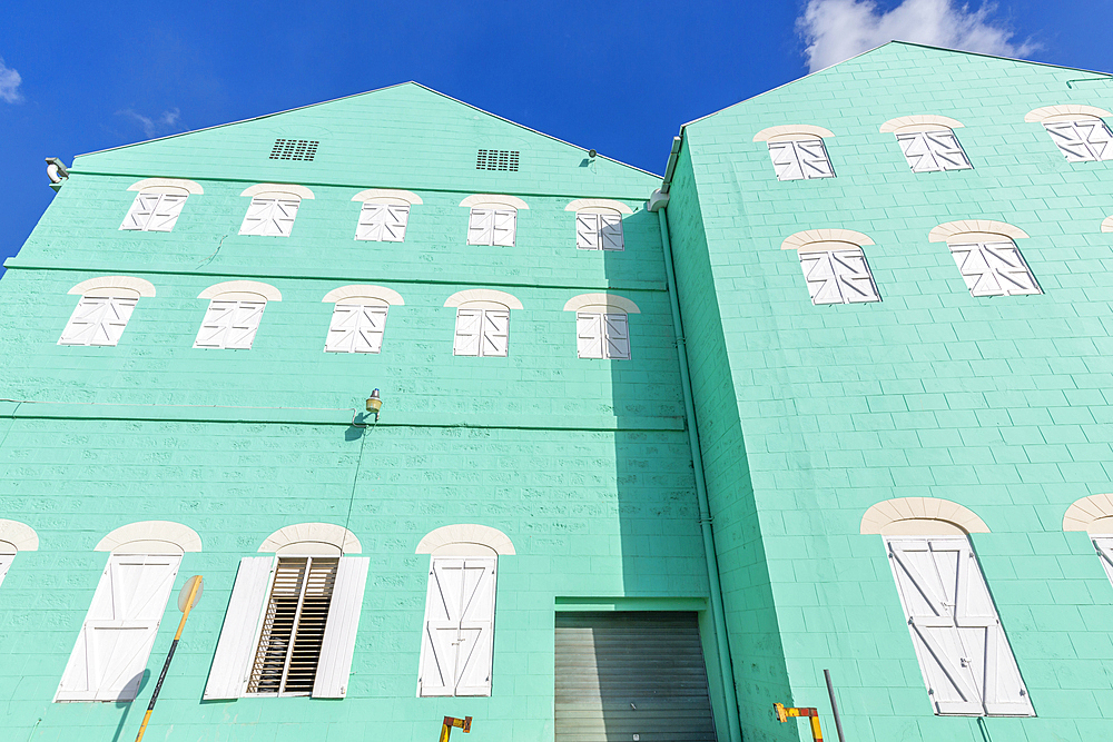 View of attractive pastel coloured Wharf buildings, Bridgetown, Barbados, West Indies, Caribbean, Central America