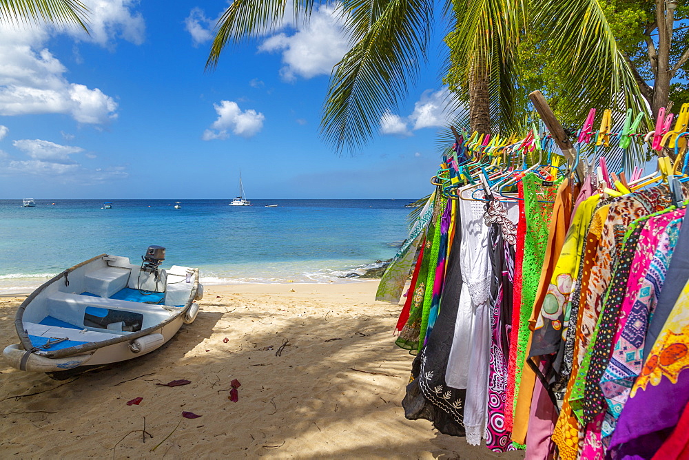 Boats afloat the Caribbean Sea viewed from the West Coast near Holetown, Barbados, West Indies, Caribbean, Central America