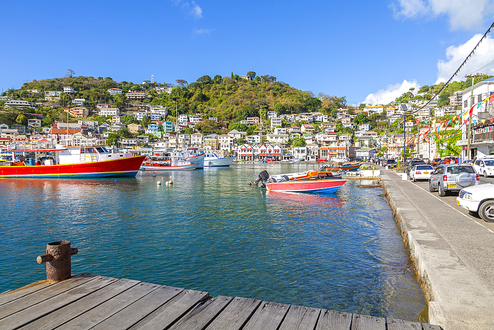 Colourful boats and houses on the Carenage of St. George's, Grenada, Windward Islands, West Indies, Caribbean, Central America