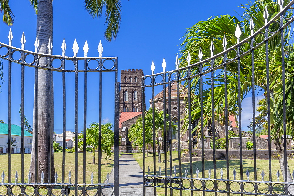 View of Saint George with Saint Barnabas Anglican Church, Basseterre, St. Kitts and Nevis, West Indies, Caribbean, Central America