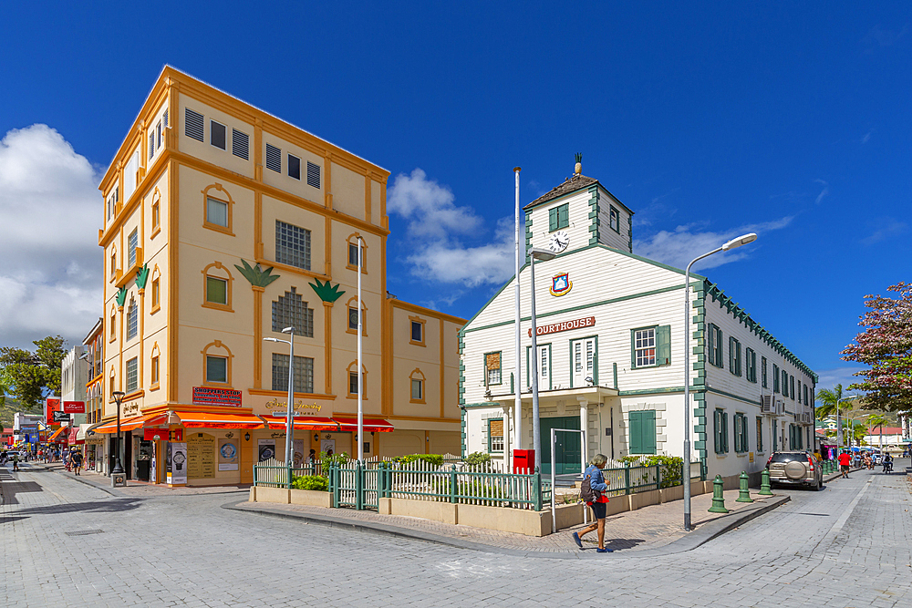 View of Courthouse on Front Street, Philipsburg, St. Maarten, Leeward Islands, West Indies, Caribbean, Central America