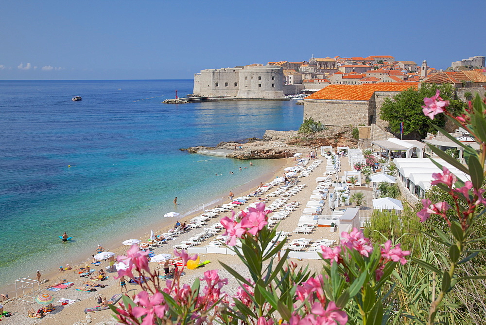 View of Old Town, UNESCO World Heritage Site, and Ploce Beach, Dubrovnik, Dalmatia, Croatia, Europe