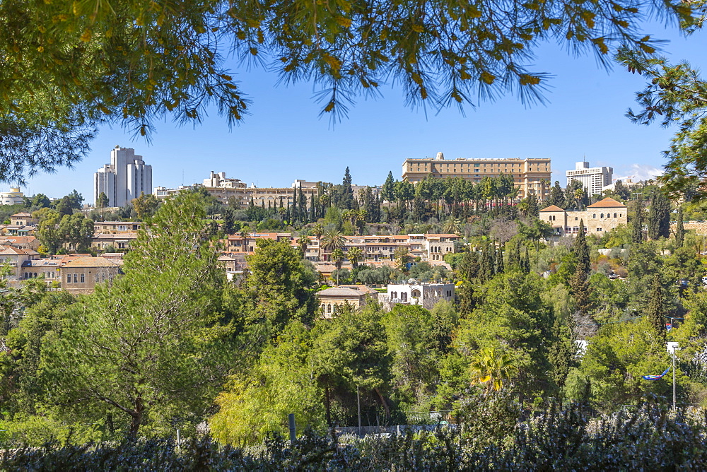 Rehavia District viewed from Old City Wall, Old City, UNESCO World Heritage Site, Jerusalem, Israel, Middle East