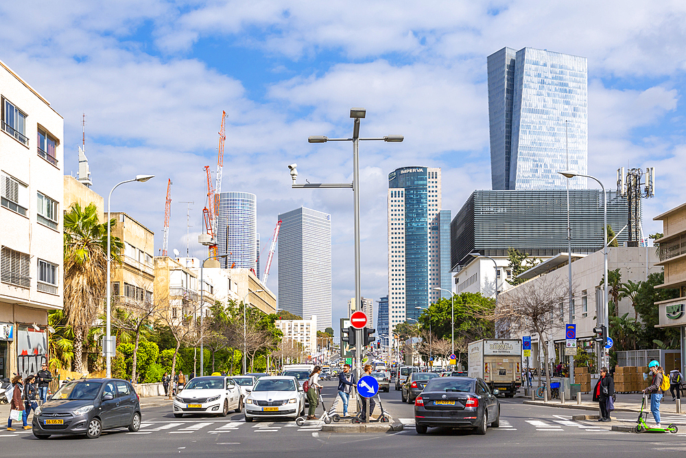 View of buildings and Eliezer Kaplan Street, Tel Aviv, Israel, Middle East