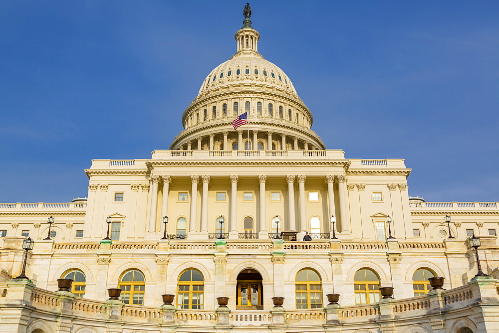 View of the Capitol Building during golden hour, Washington D.C., United States of America, North America