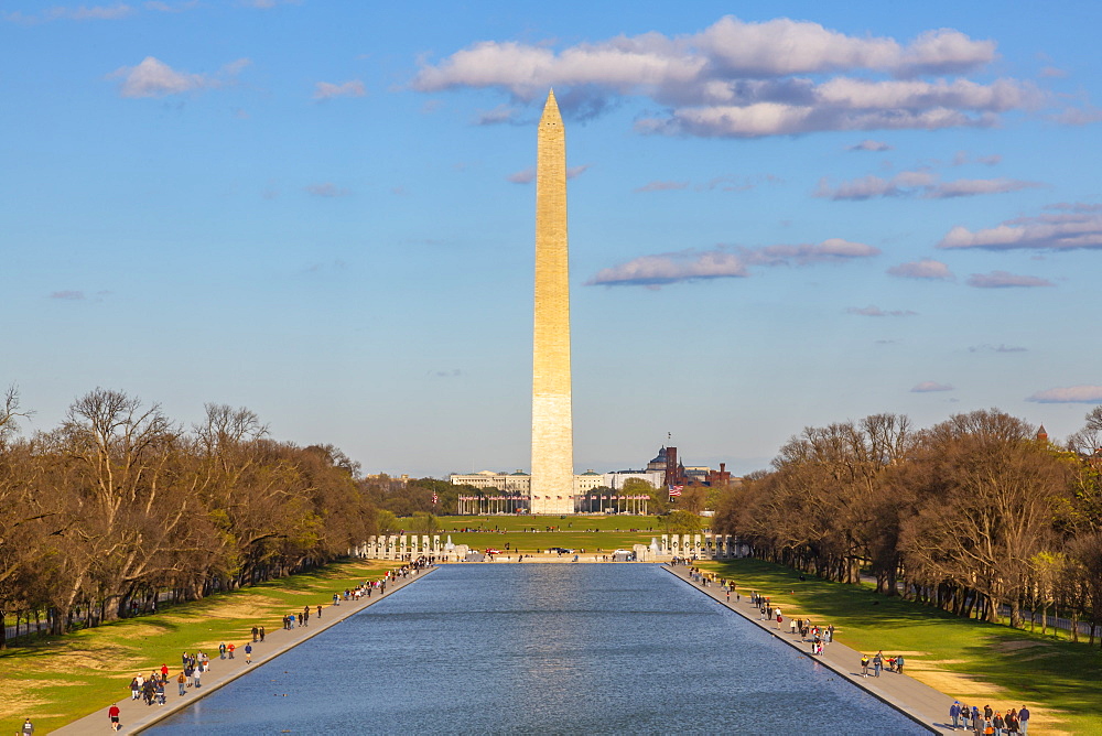 View of Lincoln Memorial Reflecting Pool and Washington Monument, Washington D.C., United States of America, North America