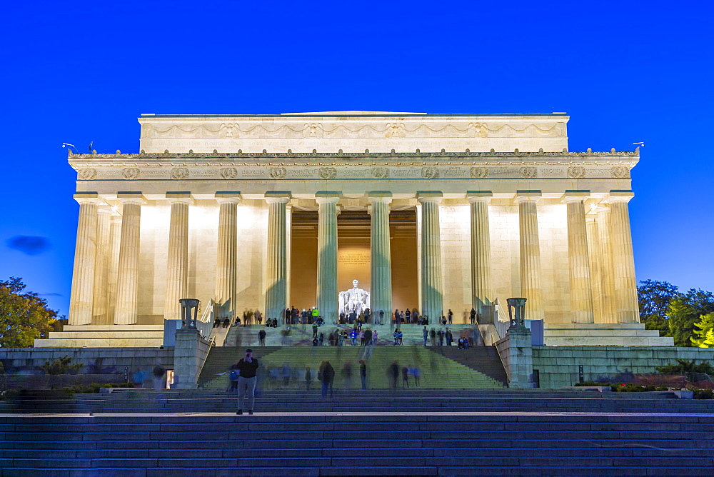 View of Lincoln Memorial at dusk, Washington D.C., United States of America, North America