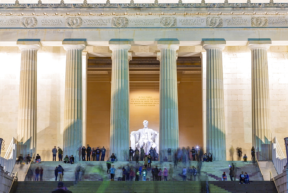 View of Lincoln Memorial at dusk, Washington D.C., United States of America, North America