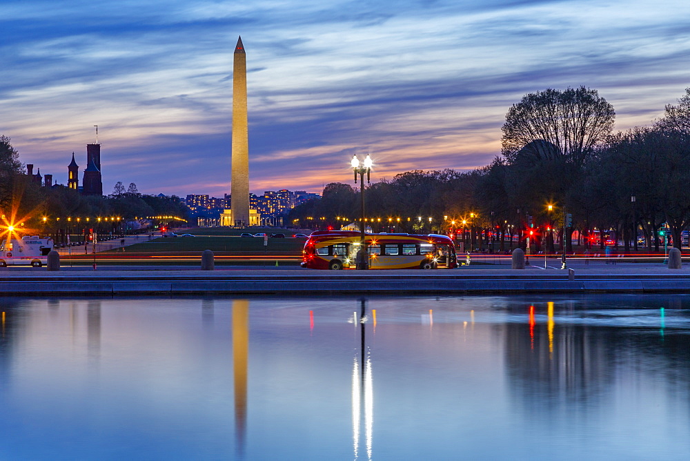 View of the Washington Monument and National Mall at sunset, Washington D.C., United States of America, North America