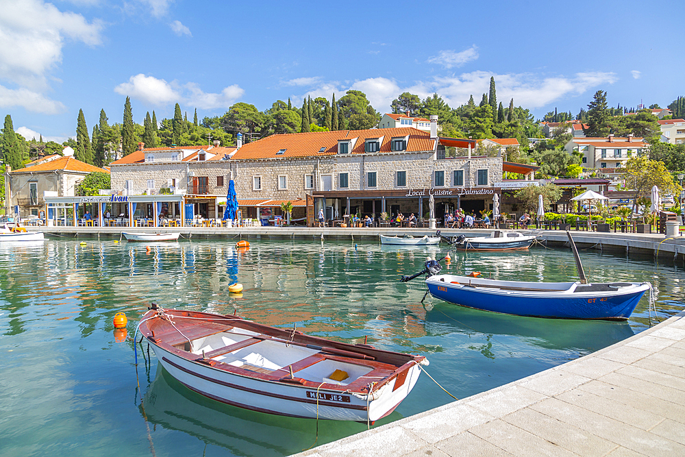 View of boats in the harbour in Cavtat on the Adriatic Sea, Cavtat, Dubrovnik Riviera, Croatia, Europe