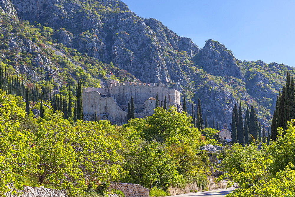 Landscape and scenery and Sokol Tower on a sunny spring day, Dunave, Croatia, Europe