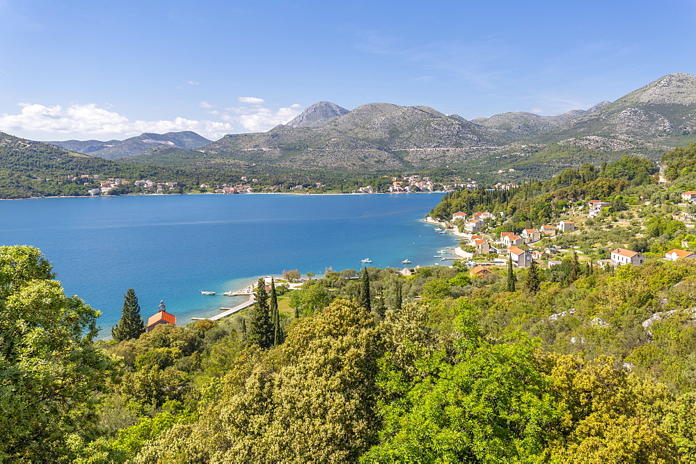 View of Mali Zaton and Adriatic Sea, Dubrovnik Riviera, Croatia, Europe