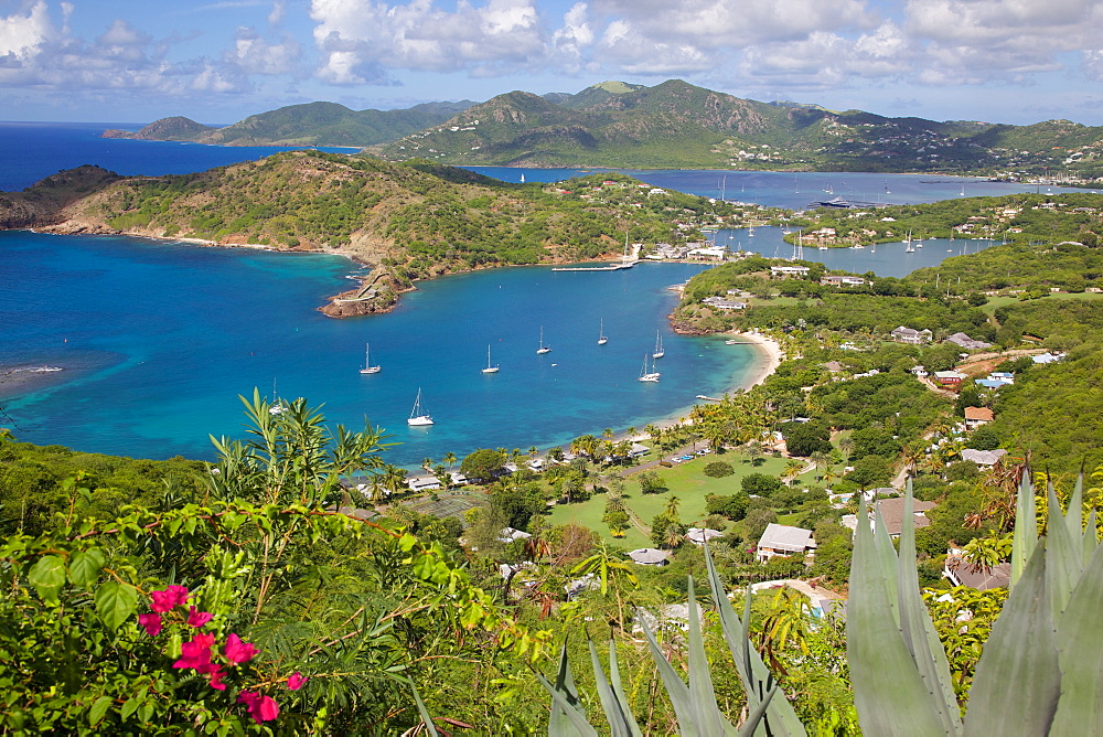 View of English Harbour from Shirley Heights, Antigua, Leeward Islands, West Indies, Caribbean, Central America 