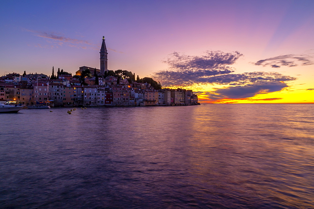 View of Old Town and Cathedral of St. Euphemia after sunset, Rovinj, Istria, Croatia, Adriatic, Europe