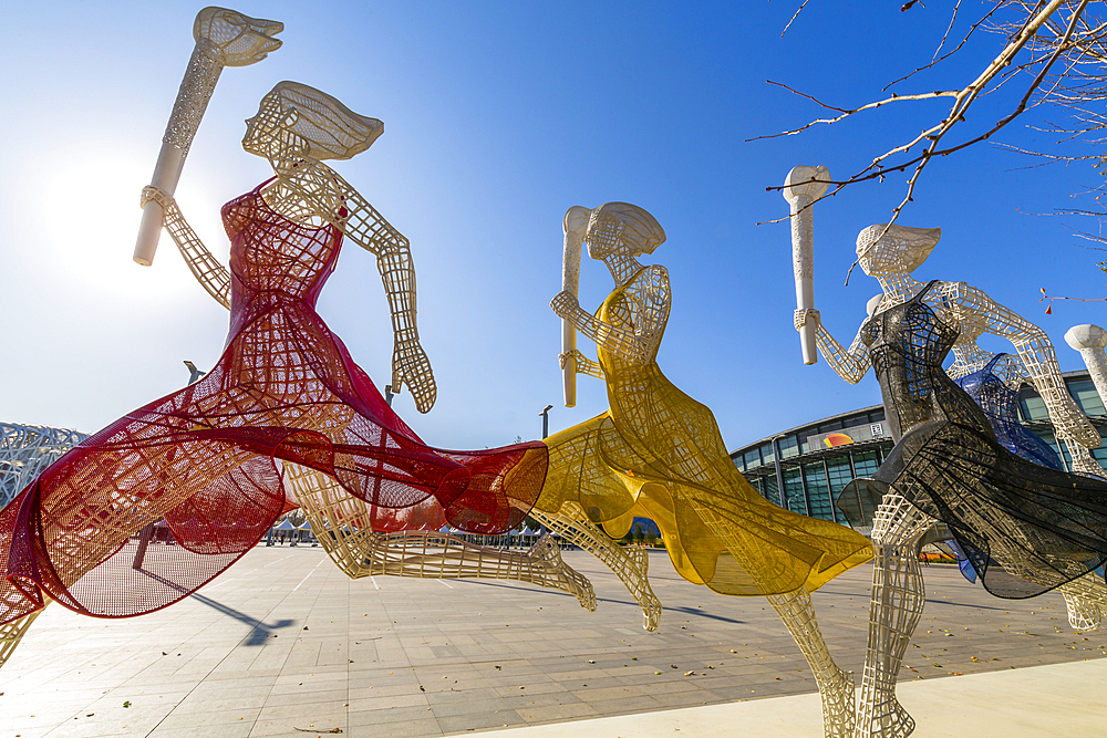 View of modern art and the National Indoor Stadium, Olympic Green, Xicheng, Beijing, People's Republic of China, Asia