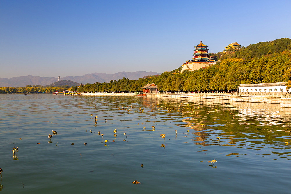 Tower of Buddhist Incense on Longevity Hill and Kunming Lake at Yihe Yuan (The Summer Palace), UNESCO World Heritage Site, Beijing, People's Republic of China, Asia