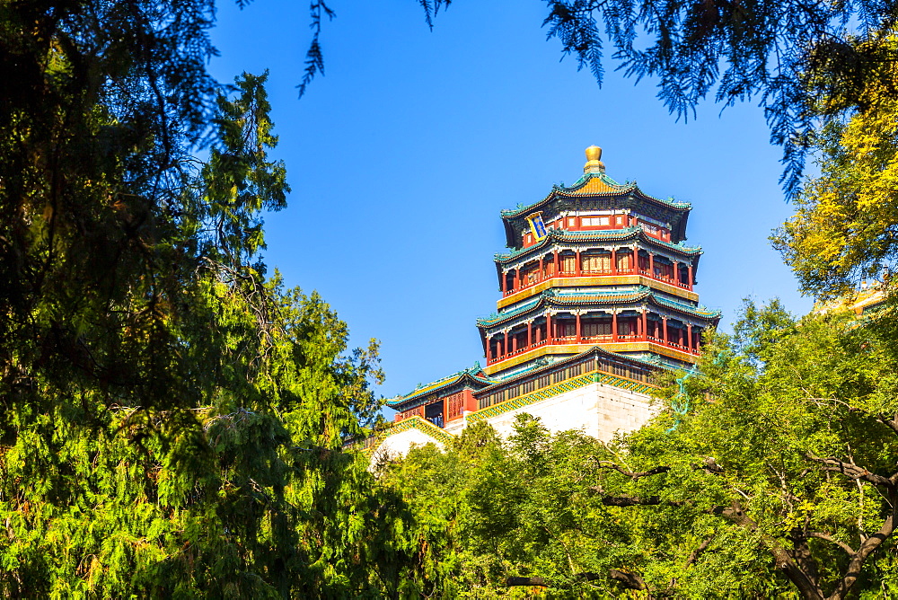 View of Tower of Buddhist Incense on Longevity Hill, Summer Palace, UNESCO World Heritage Site, Beijing, People's Republic of China, Asia