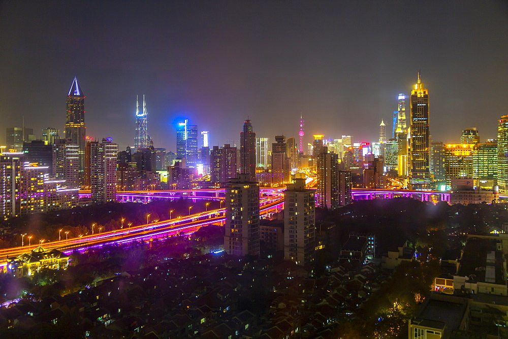 View of Shanghai skyline at night, Luwan, Shanghai, China, Asia