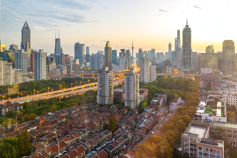 View of Shanghai skyline at sunrise, Luwan, Shanghai, China, Asia