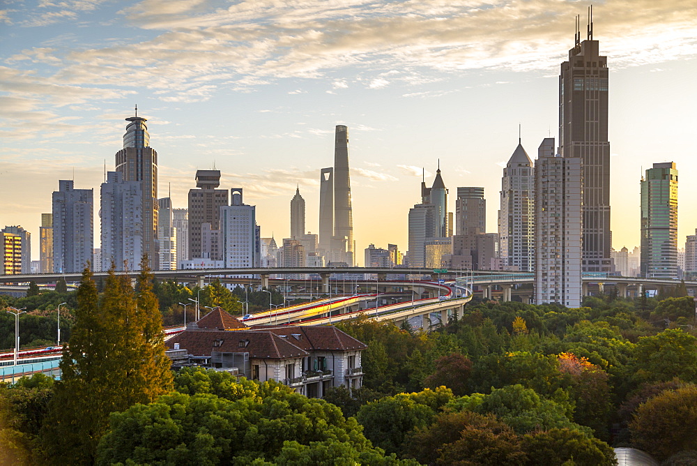 View of Shanghai skyline at sunrise, Luwan, Shanghai, China, Asia