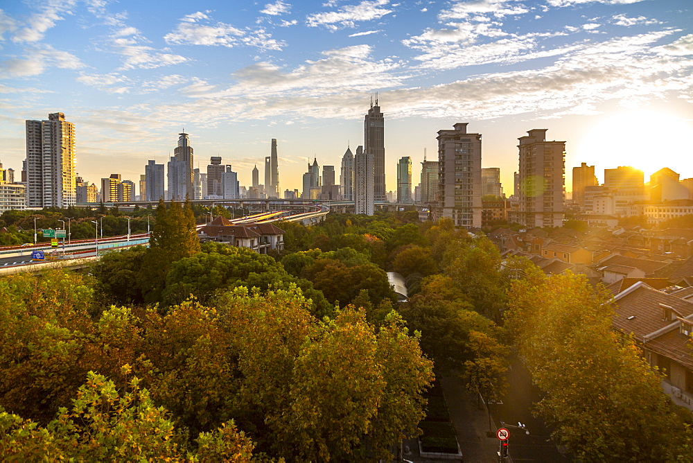 View of Shanghai skyline at sunrise, Luwan, Shanghai, China, Asia