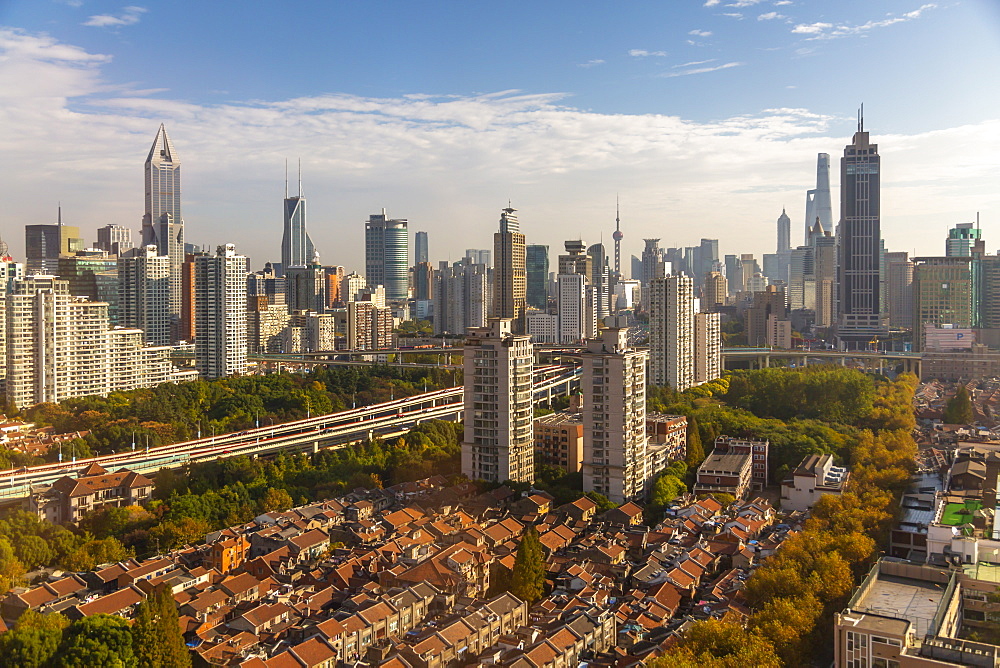 View of Shanghai skyline, Huangpu, Shanghai, China, Asia