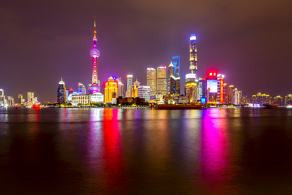 View of Pudong Skyline and Huangpu River from the Bund, Shanghai, China, Asia