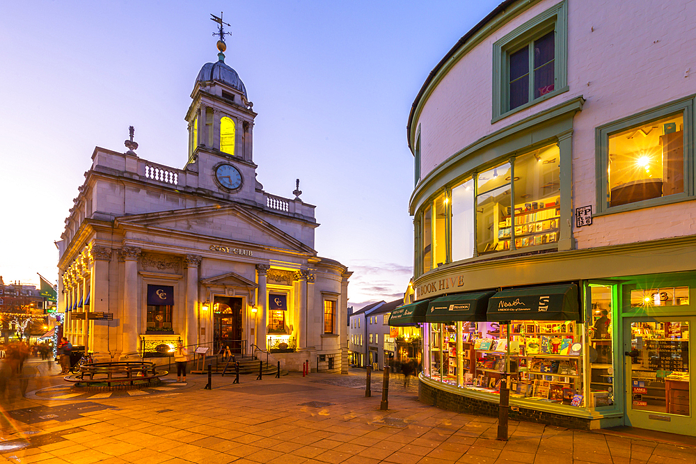 View of shops on London Street at Christmas, Norwich, Norfolk, East Anglia, England, United Kingdom, Europe