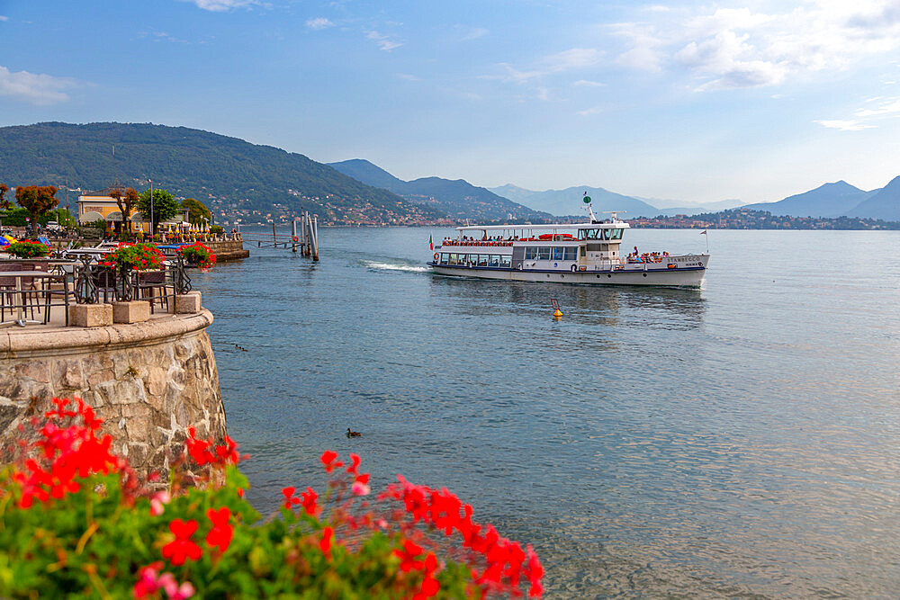 View of ferryboat on Lake Maggiore from Baveno, Lago Maggiore, Piedmont, Italian Lakes, Italy, Europe