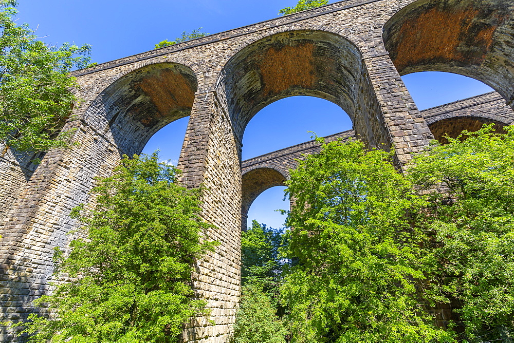 View of twin railway viaduct at Chapel Milton, Derbyshire, England, United Kingdom, Europe