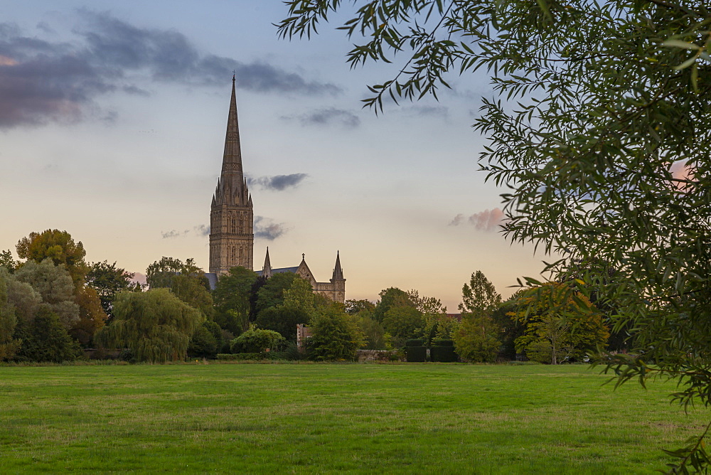 View of Salisbury Cathedral from the Town Path, Salisbury, Wiltshire, England, United Kingdom, Europe