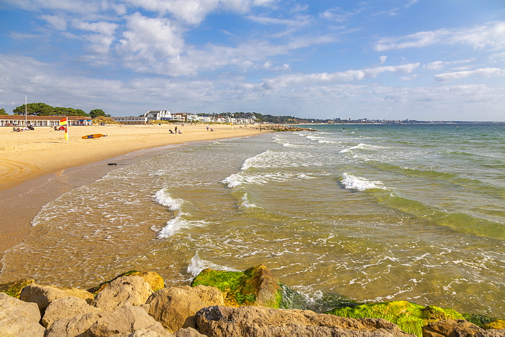 View of Sandbanks Beach in Poole Bay, Poole, Dorset, England, United Kingdom, Europe