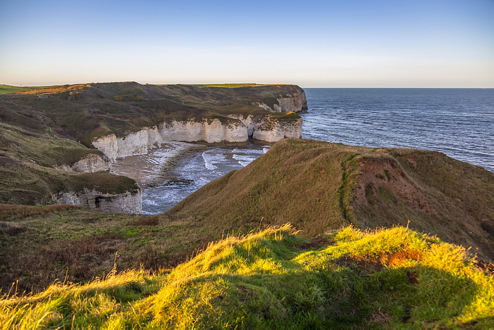 View of rugged coastline at Flamborough Head, Bridlington, North Yorkshire, England, United Kingdom, Europe