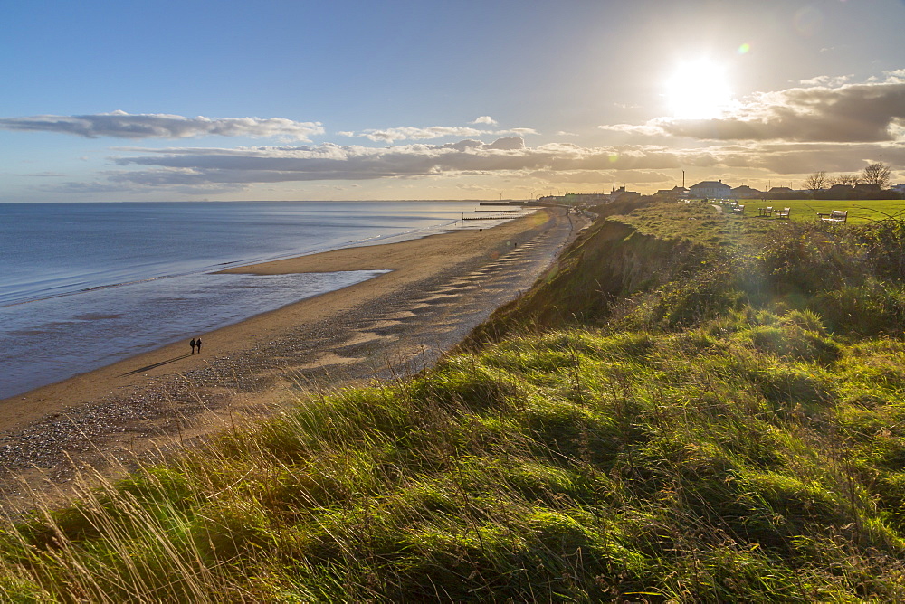 View of Bridlington from North Beach shoreline, Bridlington, North Yorkshire, England, United Kingdom, Europe