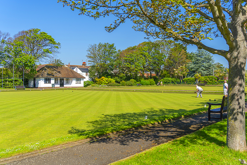 View of Beach House Park bowling green, Worthing, West Sussex, England, United Kingdom, Europe