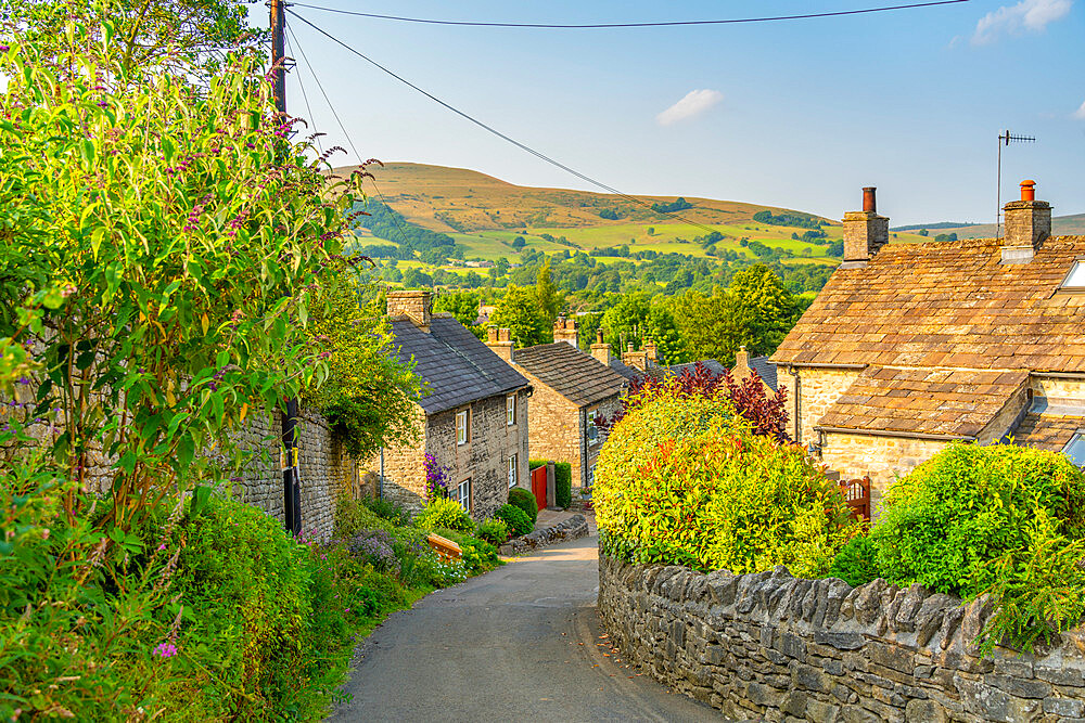 View of Castleton village in the Hope Valley, Peak District National Park, Derbyshire, England, United Kingdom, Europe