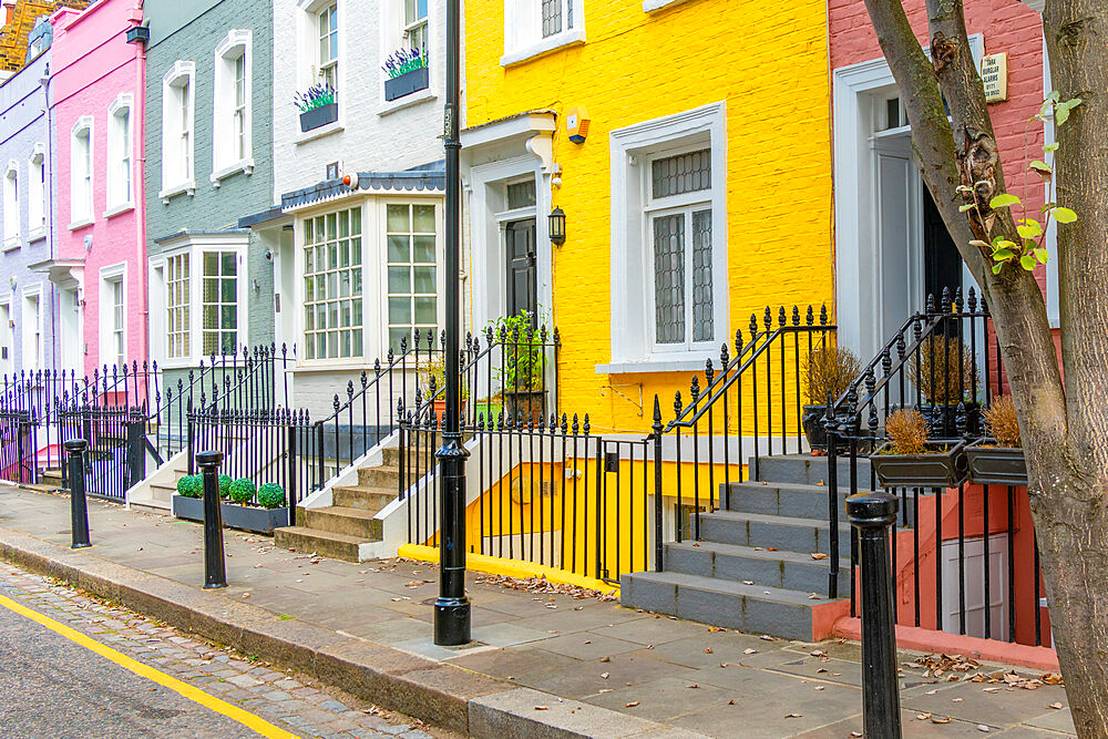 View of colourful houses on Bywater Street in Chelsea, London, England, United Kingdom, Europe