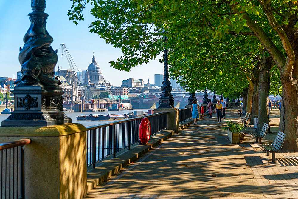 View of St. Paul's Cathedral and River Thames from the South Bank, Waterloo, London, England, United Kingdom, Europe